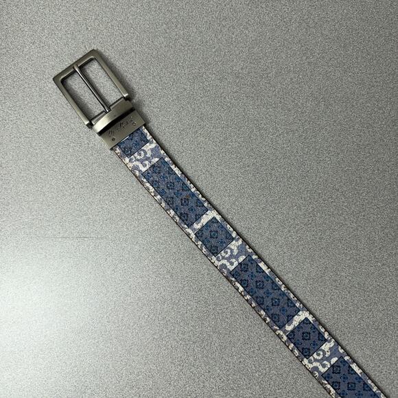 Robert Graham Reversible Leather Belt Mens Blue Art Brown Silver Buckle 41-45in - Picture 3 of 11